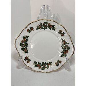 Rosina Queen Yuletide Sweets Plate Cake Platter Signed Vintage Holly Berries